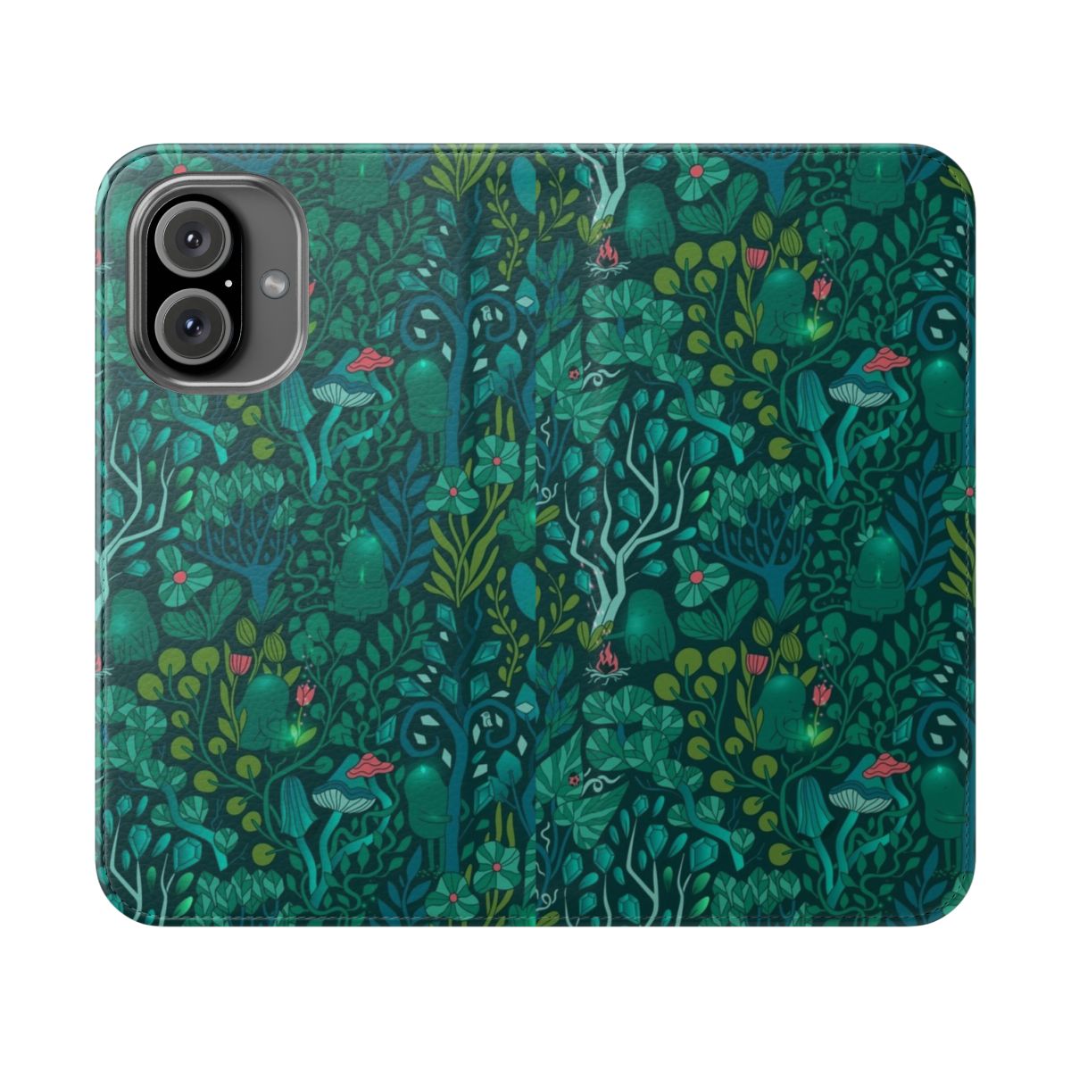 Emerald Forest Botanical Phone Case Cover with Fairy Woodland Creatures and Mushrooms