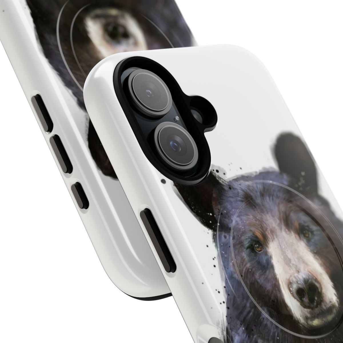 Black bear design on a sturdy, magnetic phone case - Detail