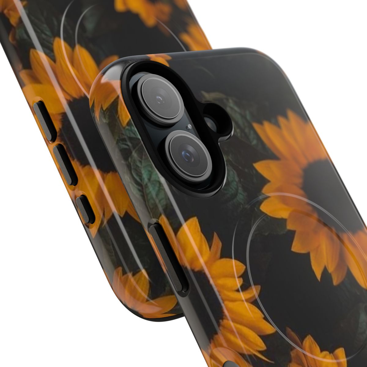 Sunflower Magnetic Tough Phone Case with a beautiful floral nature botanical design - Detail