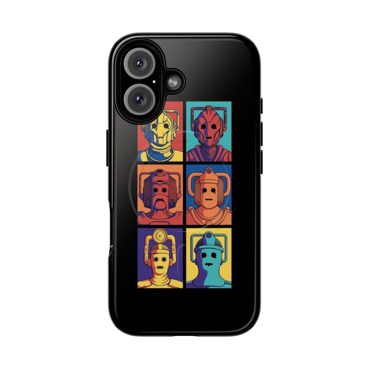 Retro sci-fi phone case with cyberpunk-inspired pop art design