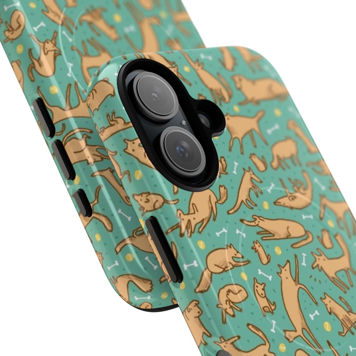 Magnetic phone case with a cute, repeating pup pattern design - Detail