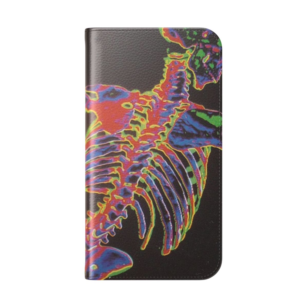 Aesthetic skeleton-patterned flip cover phone case with thermal design - Folded Back