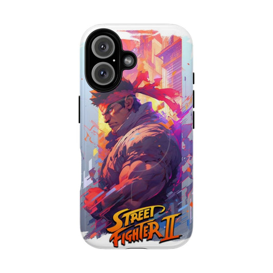 Colorful abstract phone case design inspired by the iconic Street Fighter 2 video game character Ryu