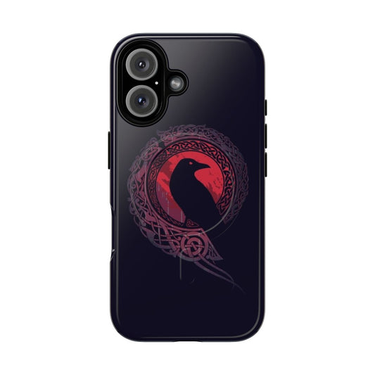 Stylish magnetic tough phone case with a nordic, scandinavian, and edda-inspired design featuring a raven silhouette.