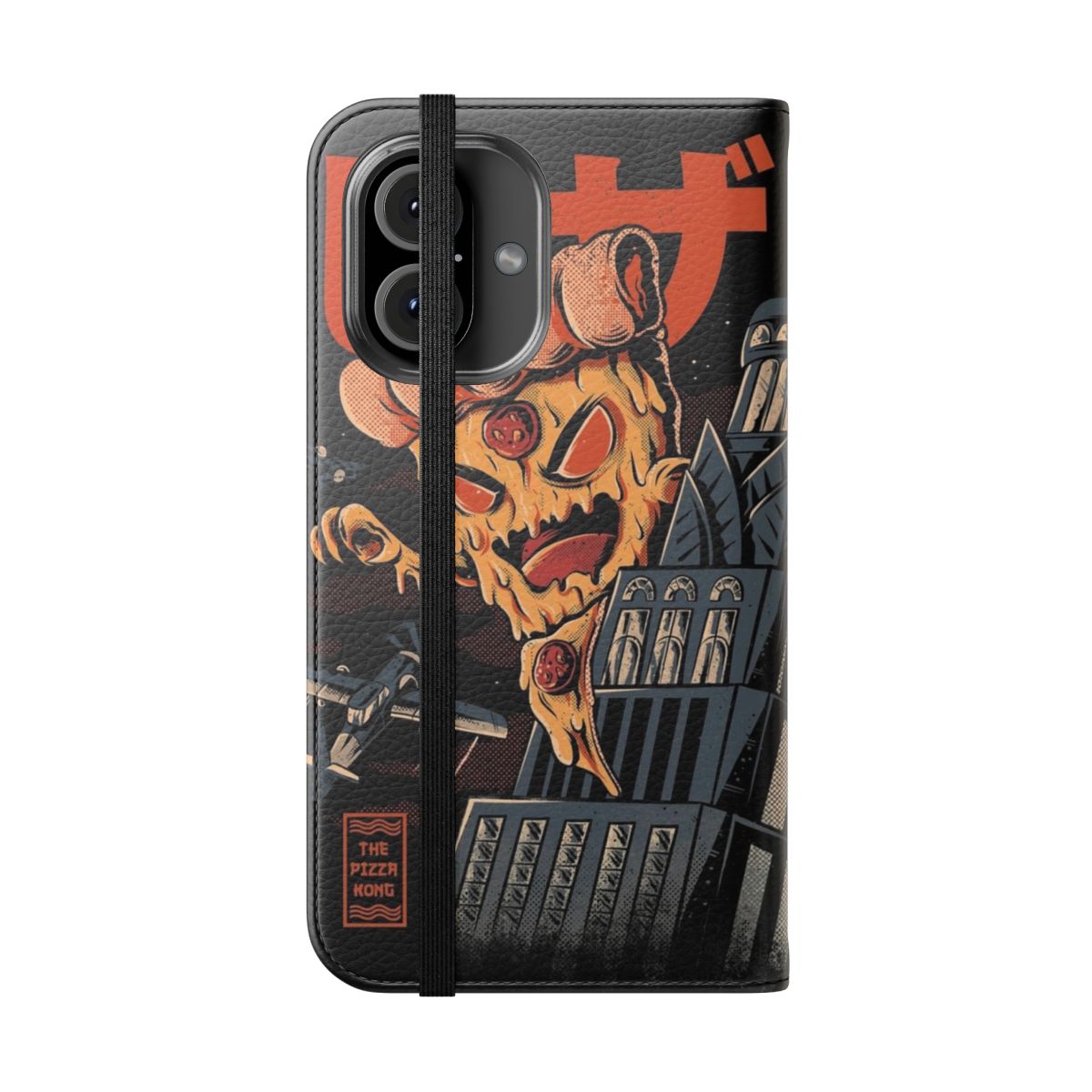 Retro Pizza Kaiju Inspired Flip Cover Phone Case - Folded Front