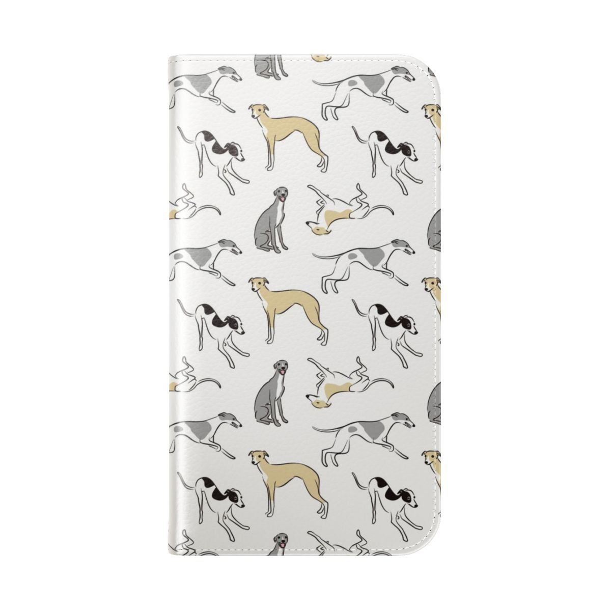 Flip cover phone case featuring a whippet or italian greyhound dog breed design - Folded Back