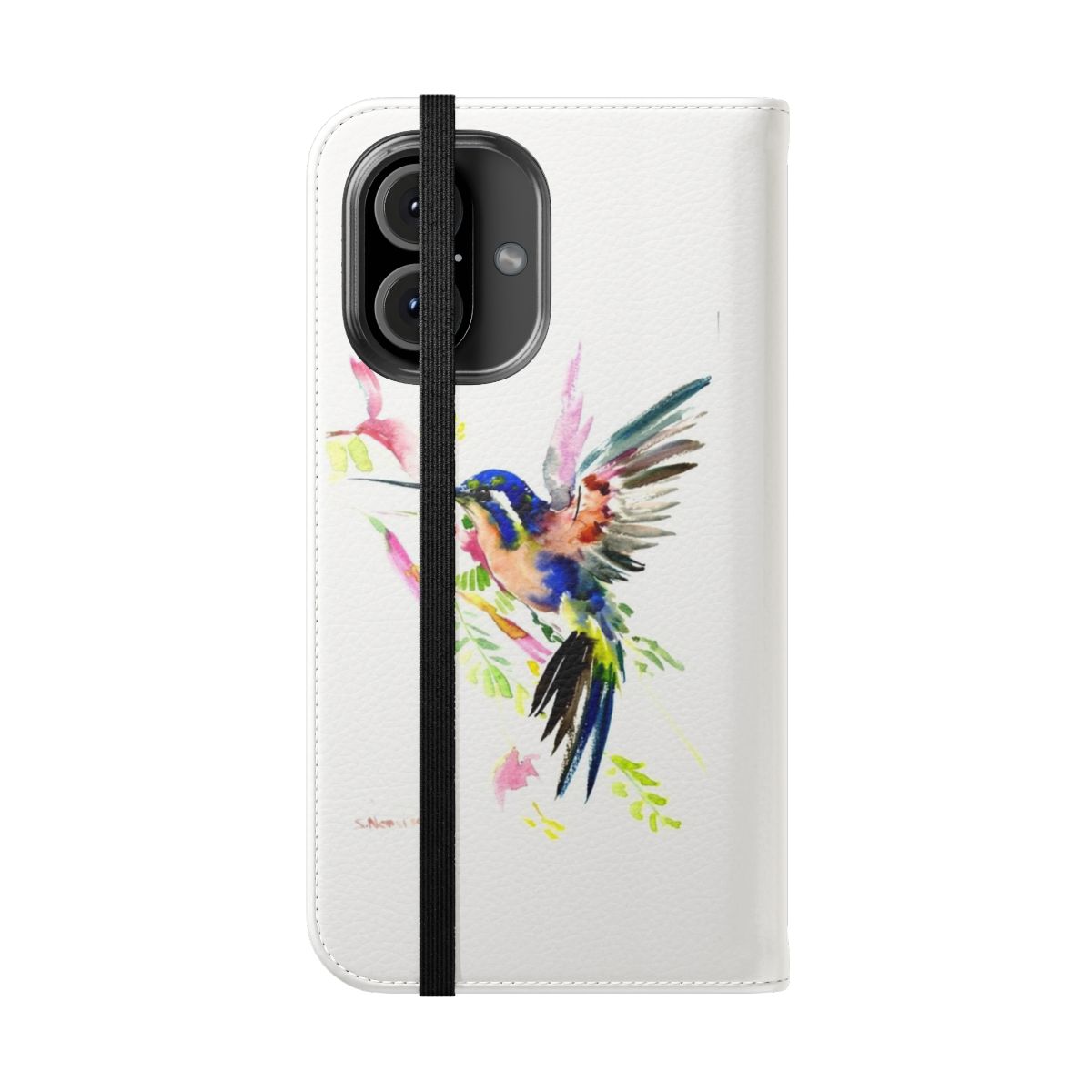 Colorful hummingbird phone case with a vibrant watercolor design - Folded Front