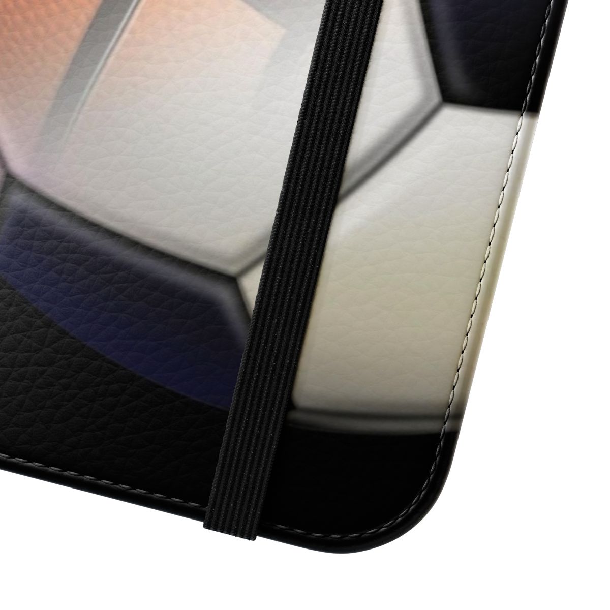 Colorful flip phone case featuring basketball and soccer ball designs - Close Up