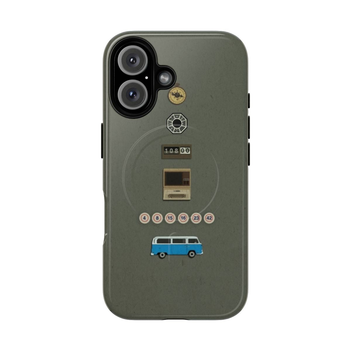 Magnetic protective phone case featuring the iconic Lost TV show symbols and characters.