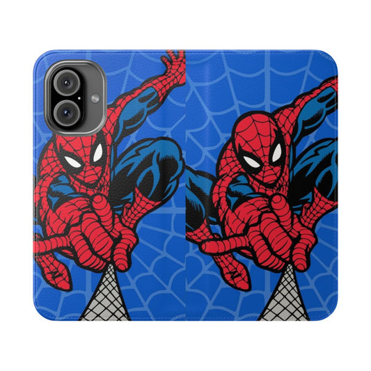 Vibrant spider-themed phone case featuring a superhero design