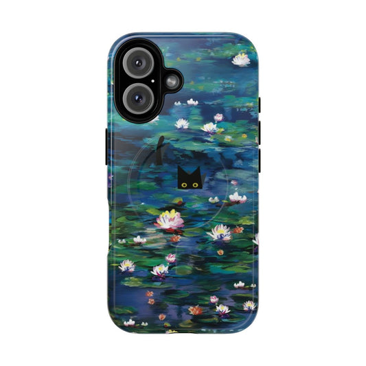 Claude Monet inspired water lily and cat print on a magnetic tough phone case