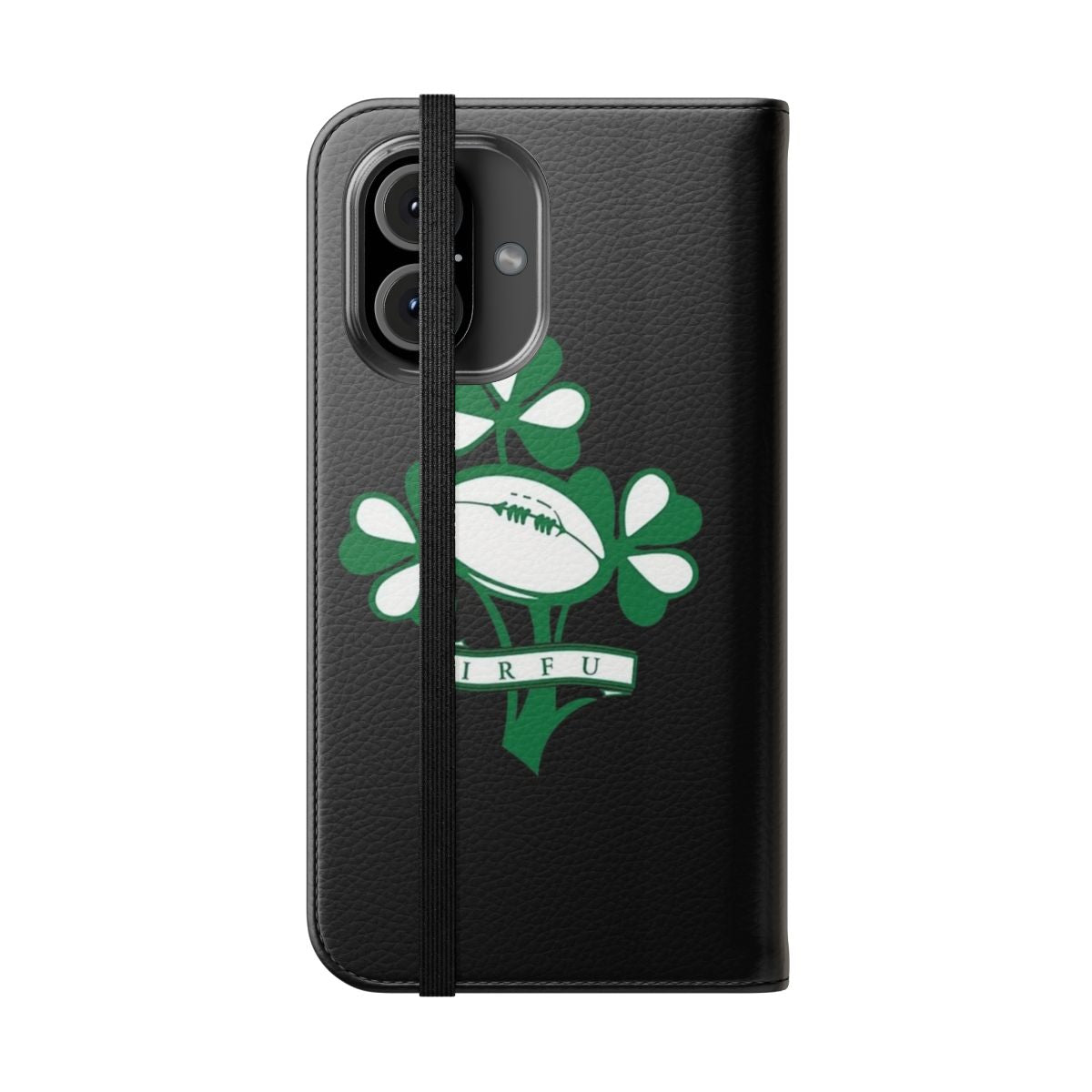 Sleek and durable phone case cover featuring an Ireland rugby union inspired design. - Folded Front