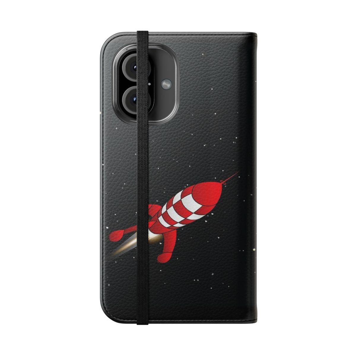 Rocket-themed flip cover phone case with Tintin rocket design - Folded Front