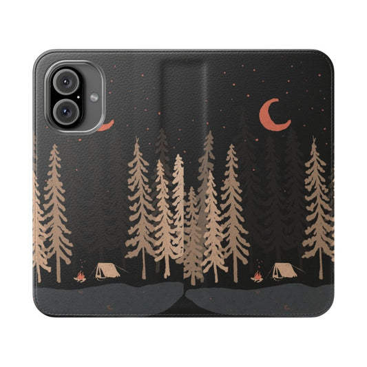 Flip cover phone case with nature, wilderness and camping inspired design