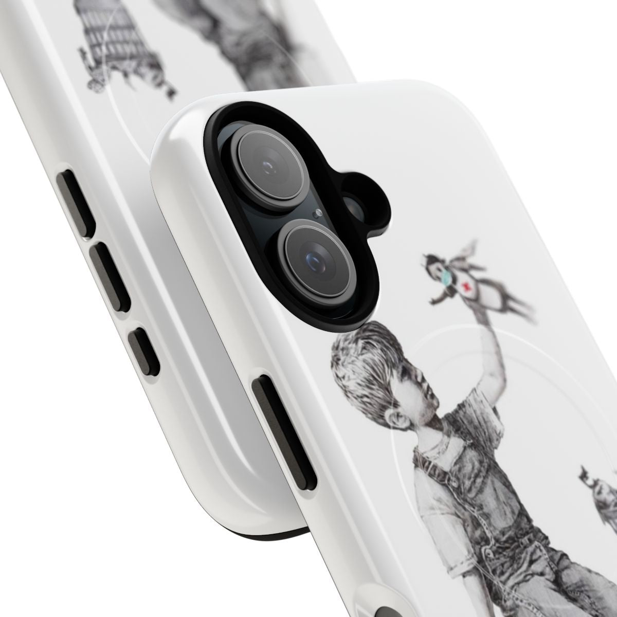 Banksy-inspired phone case featuring a tribute to nurses - Detail