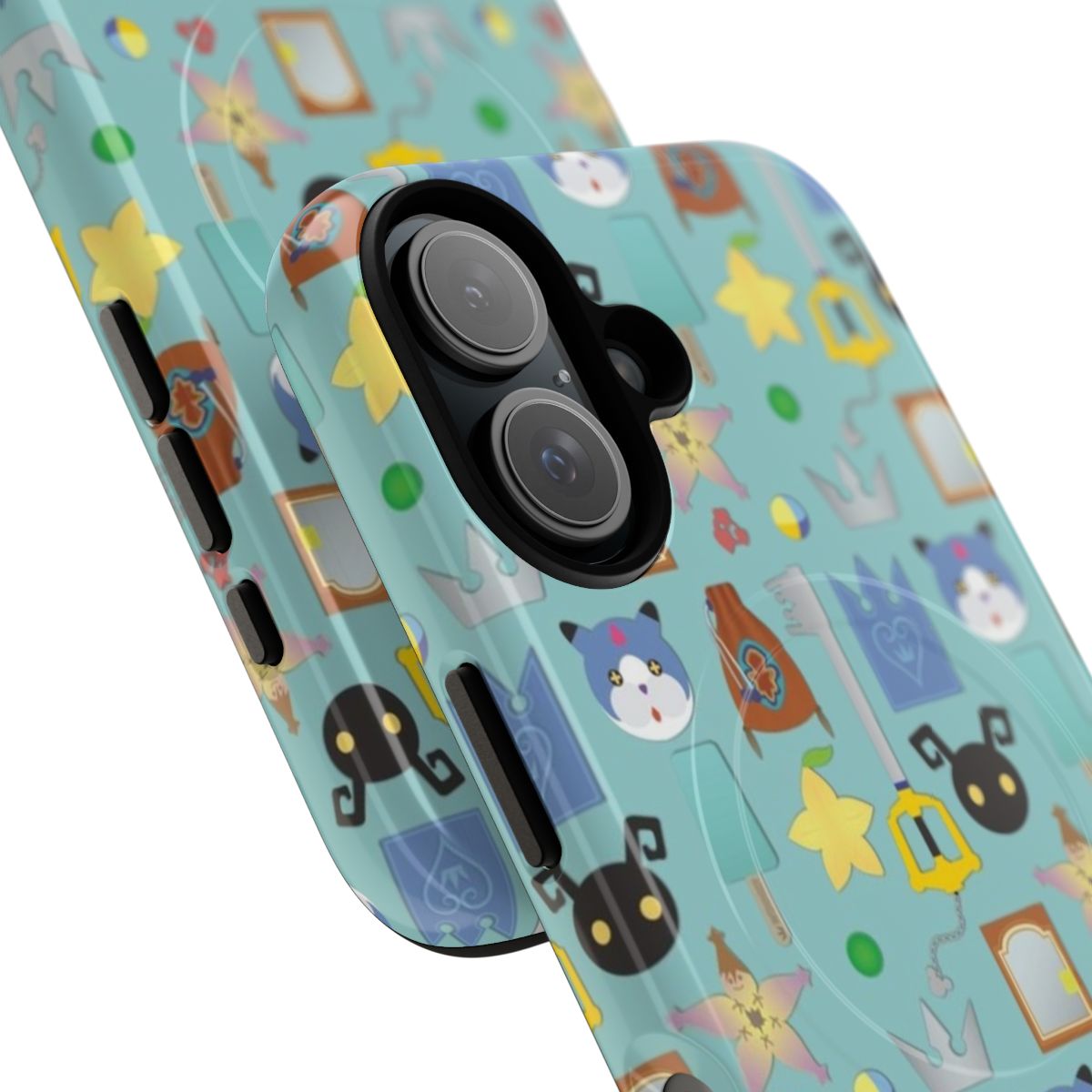 Magnetic phone case featuring popular Kingdom Hearts icons and designs - Detail