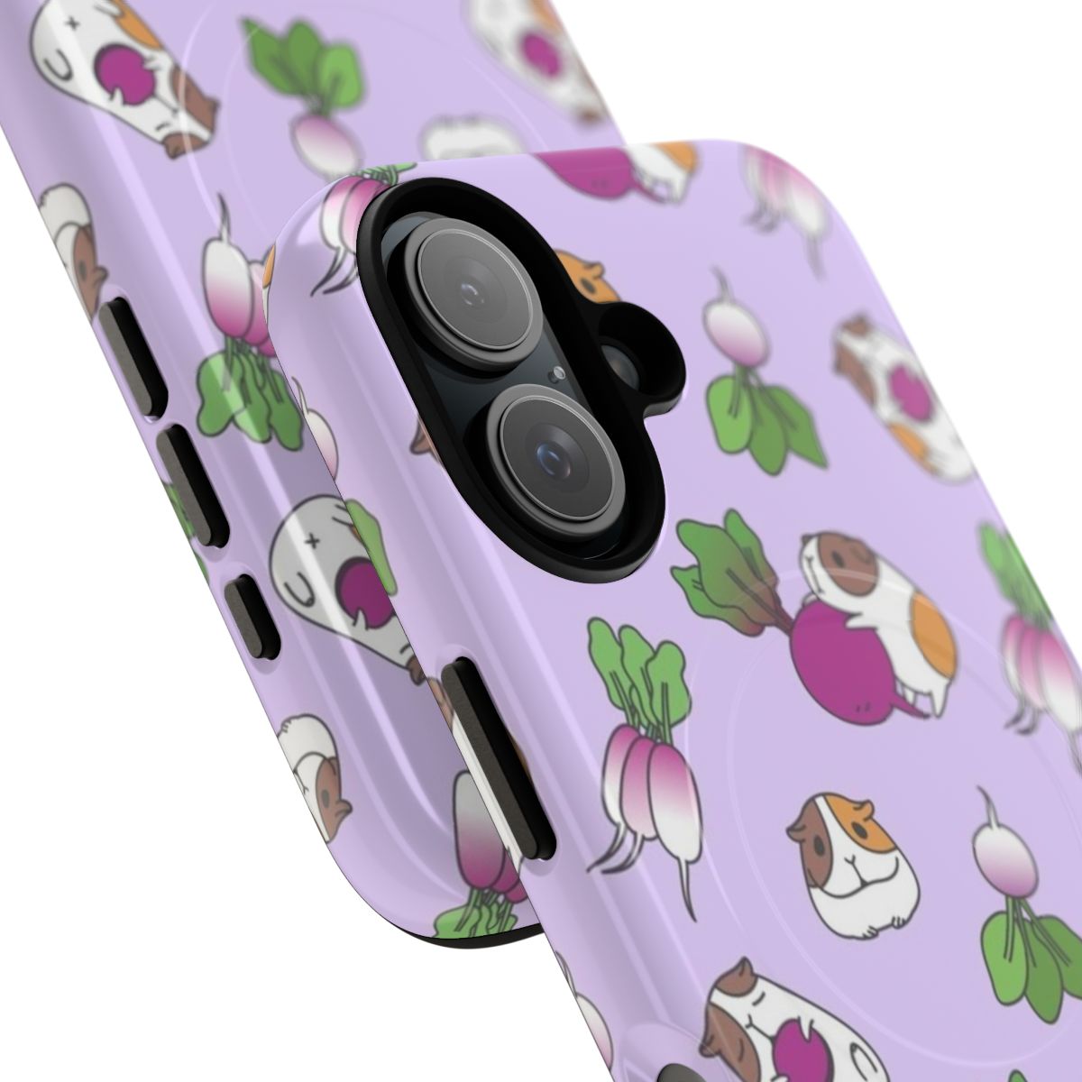 Colorful phone case with a guinea pig and vegetable pattern design - Detail