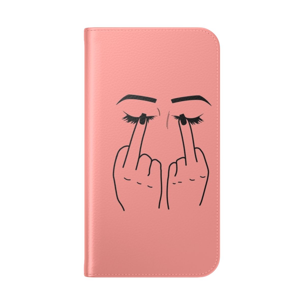 Stylish flip cover phone case with a unique middle finger and eye design - Folded Back