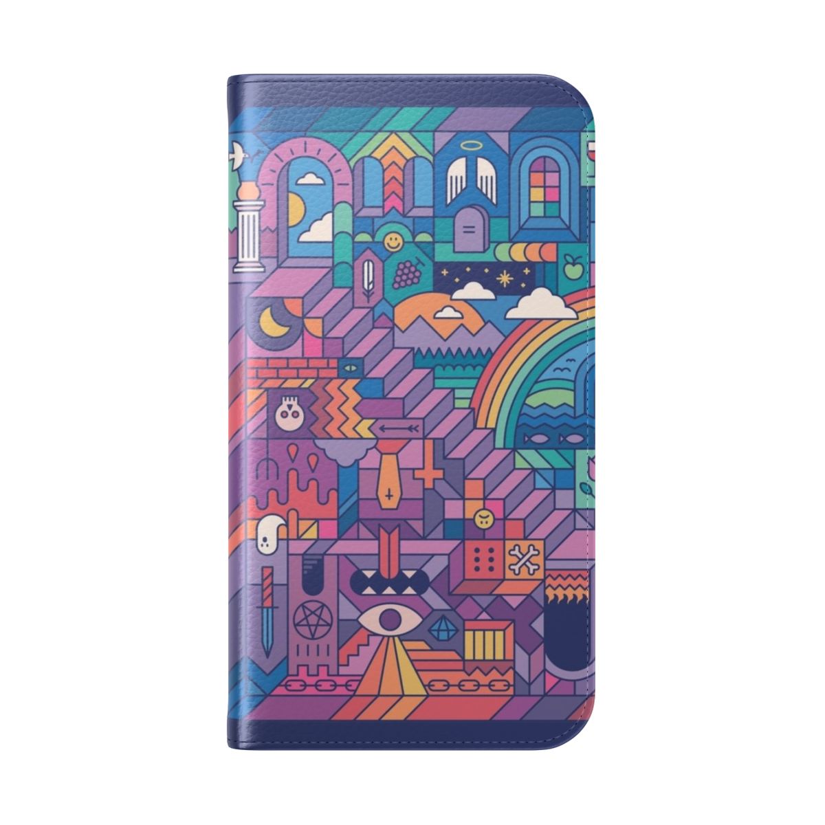 Vibrant surreal flip cover phone case with detailed stairway design - Folded Back