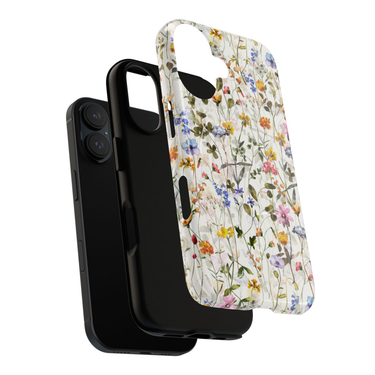 Watercolor floral phone case with vibrant wildflowers in a summer meadow design - Layers