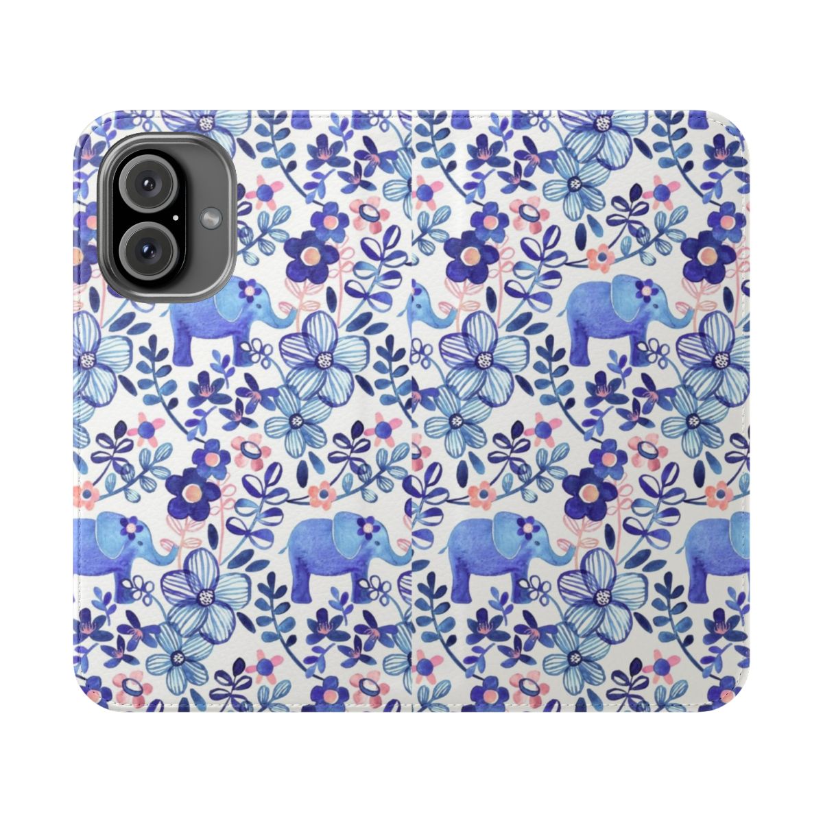 Watercolor floral and elephant pattern phone case