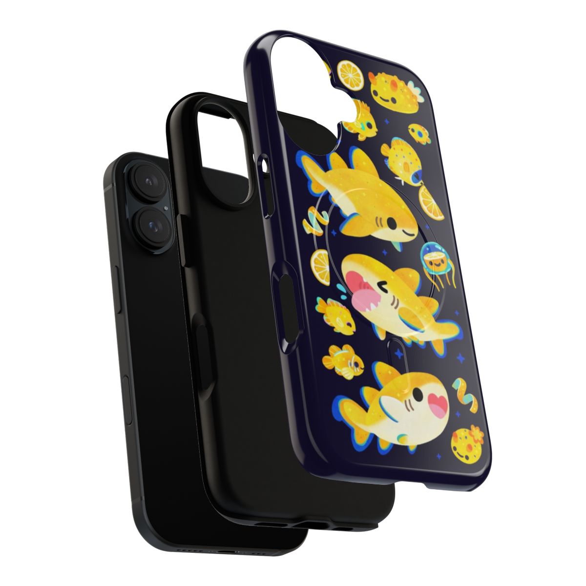 Lemon shark and friends design on a dark tough magnetic phone case - Layers