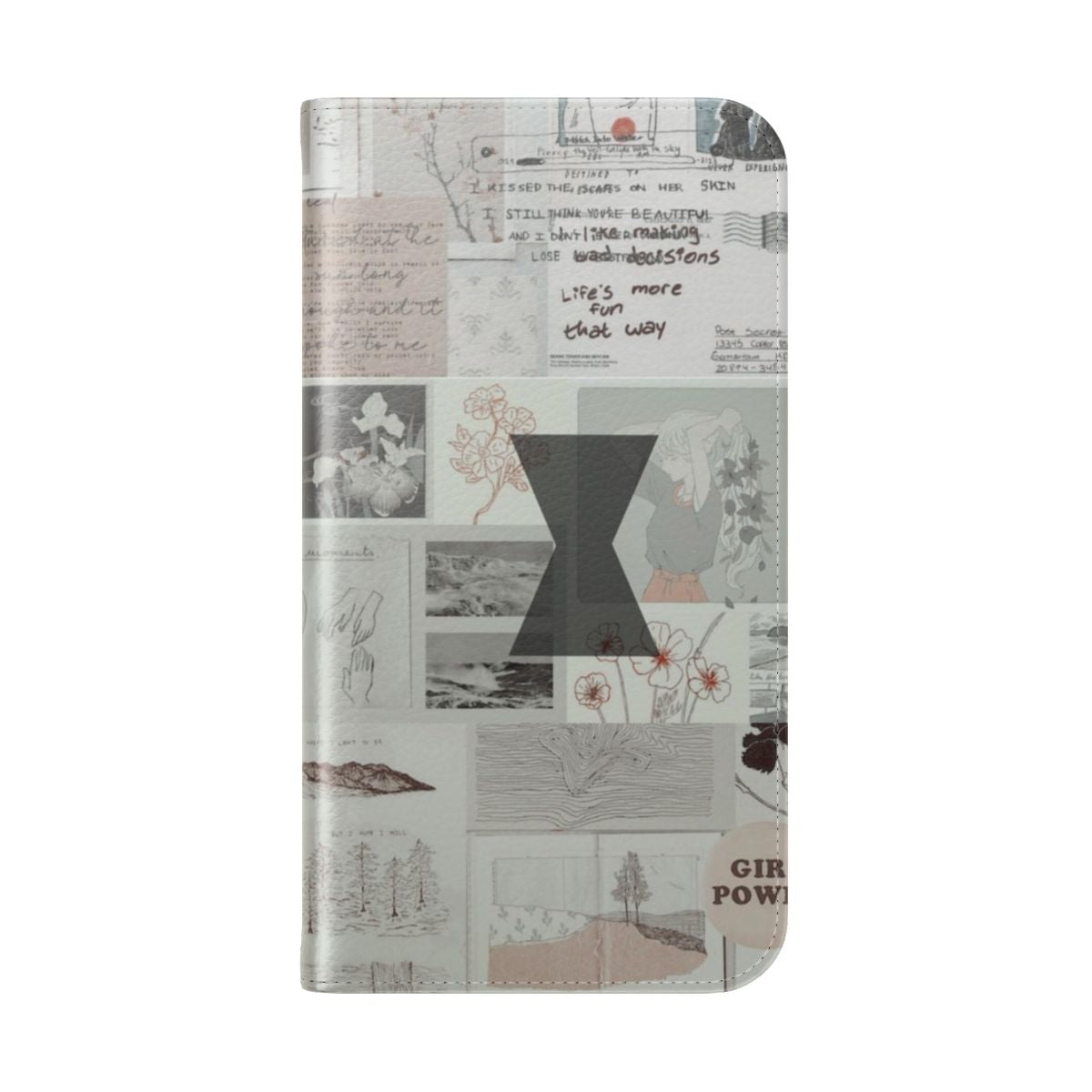 Black Widow inspired aesthetic collage design on a flip phone case - Folded Back