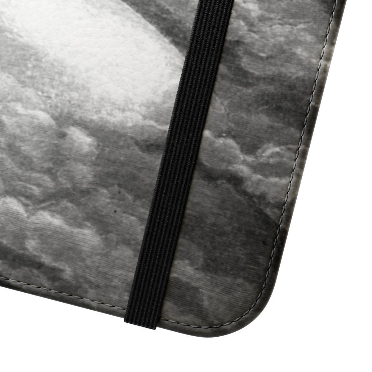 A black and white flip cover phone case featuring the artwork of Gustave Dore depicting the fallen angel Lucifer from John Milton's "Paradise Lost". - Close Up