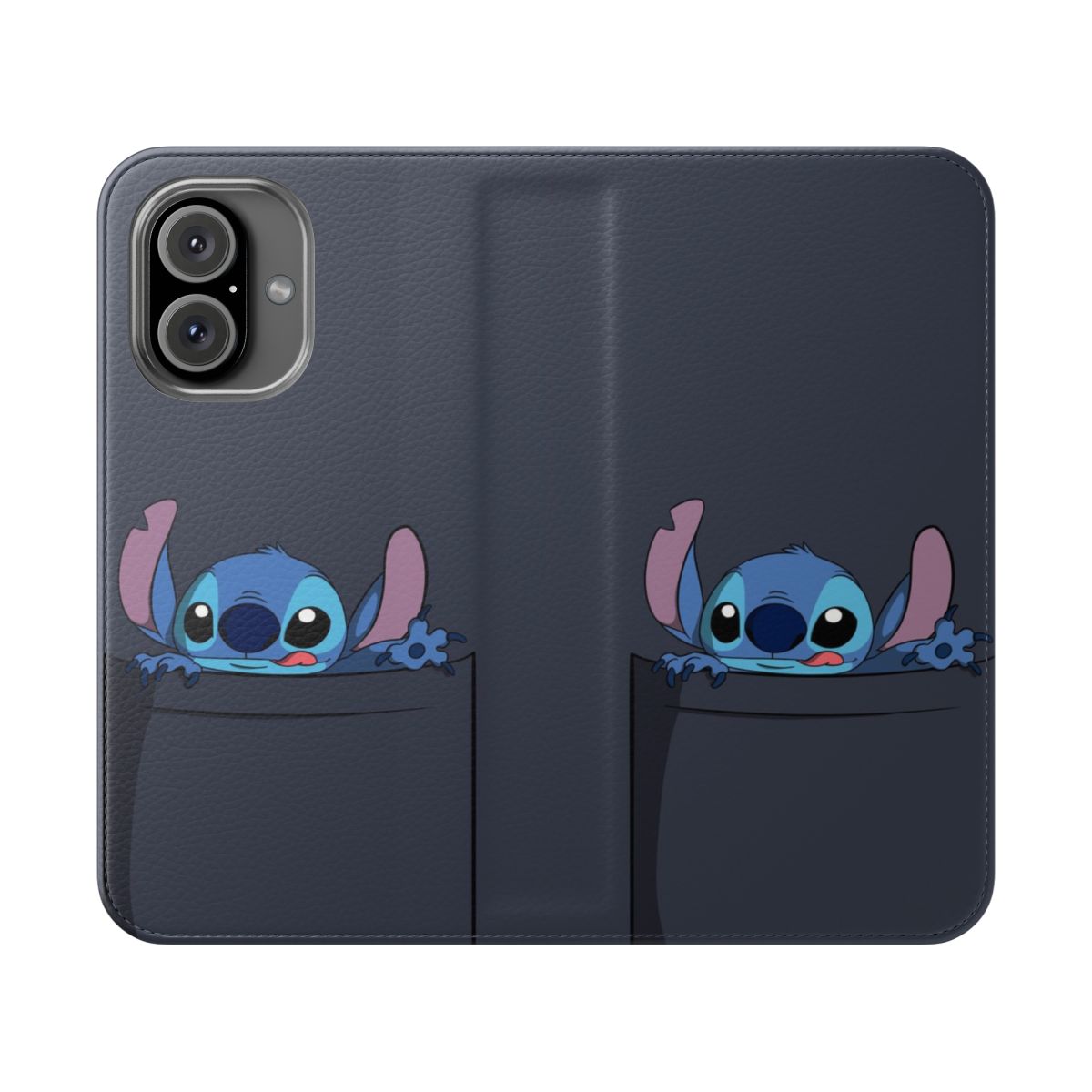 Lilo and Stitch inspired flip cover phone case with cute monster design