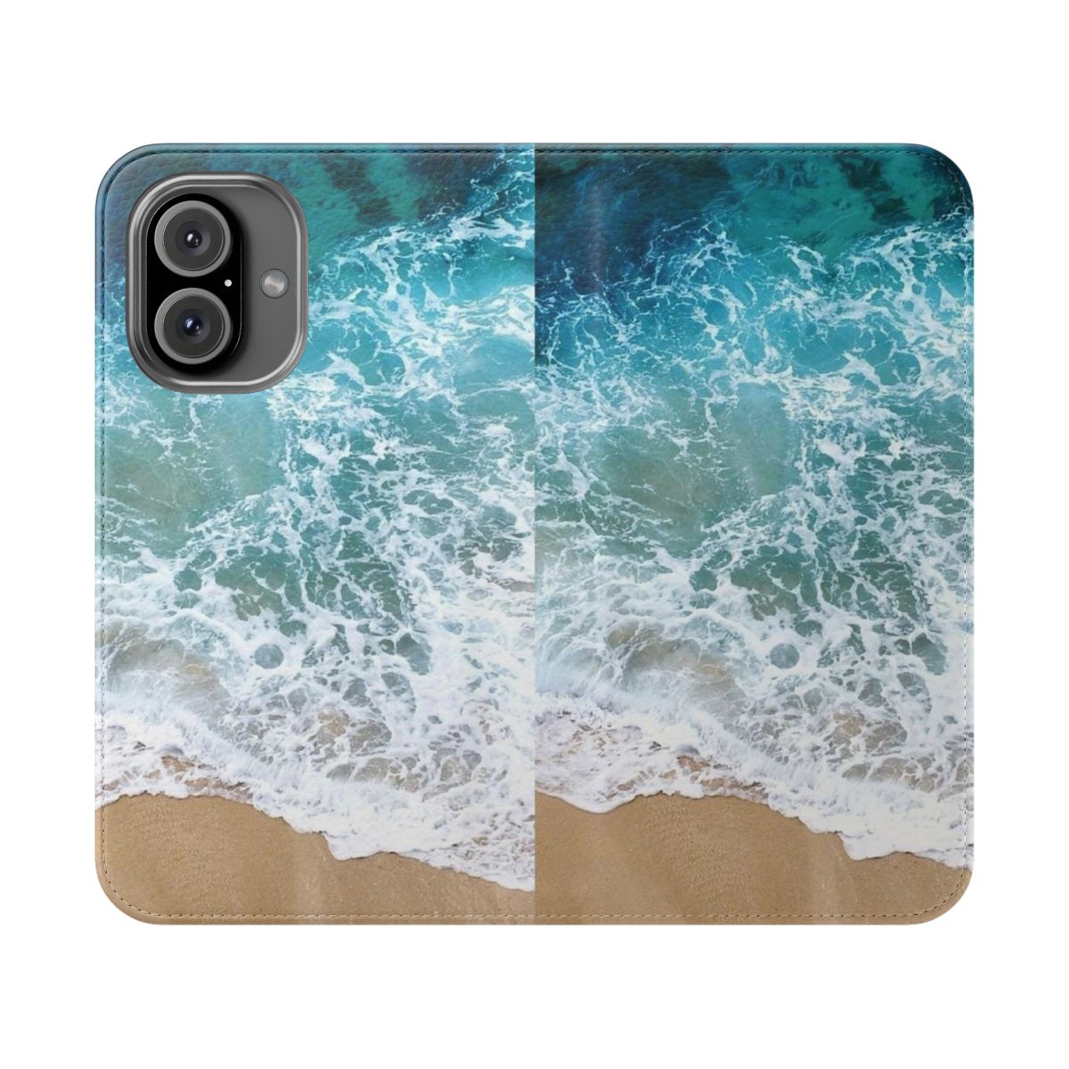 Flip cover phone case with a vibrant ocean foam design