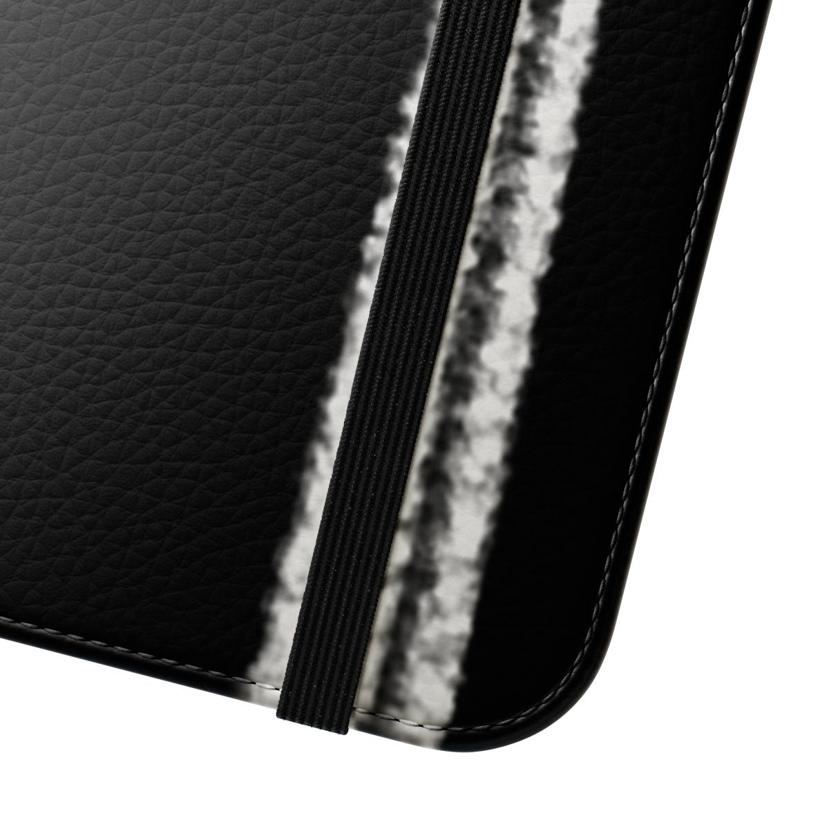 Minimalist phone case with a black and white design featuring a jet plane and contrails against a grey sky. - Close Up