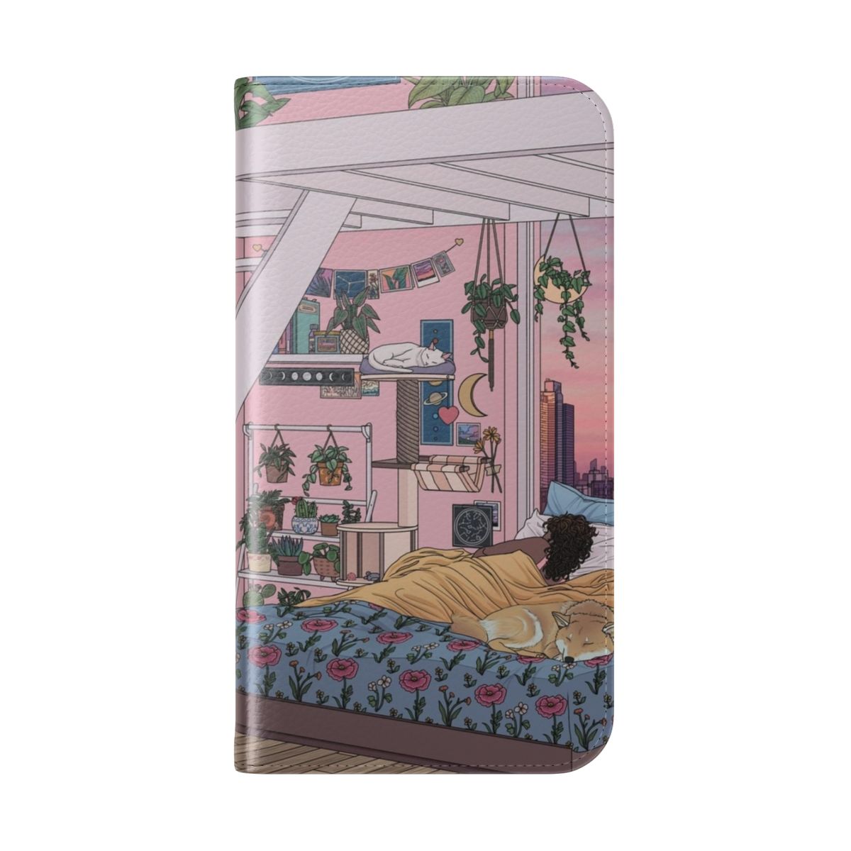 Pastel-colored phone case with floral and nature-inspired design - Folded Back