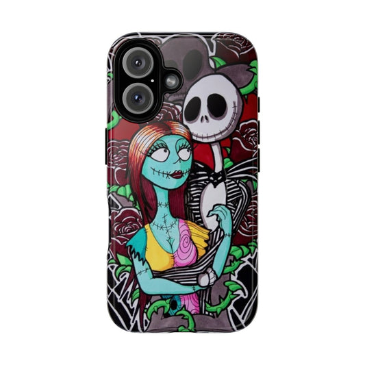 Nightmare Before Christmas-inspired phone case featuring Jack Skellington and Sally