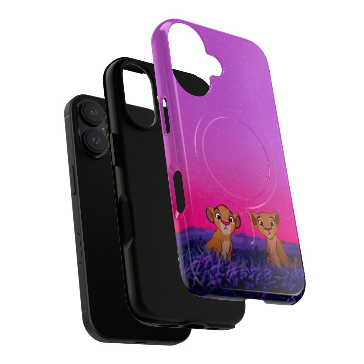 Colorful phone case with illustrations of the main characters Simba and Nala from the classic Disney animated film The Lion King. - Layers