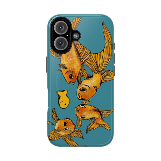 Colorful phone case featuring a playful goldfish design