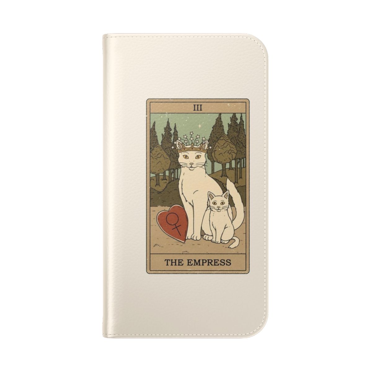 Enchanting flip phone case with magical cat and tarot card design - Folded Back