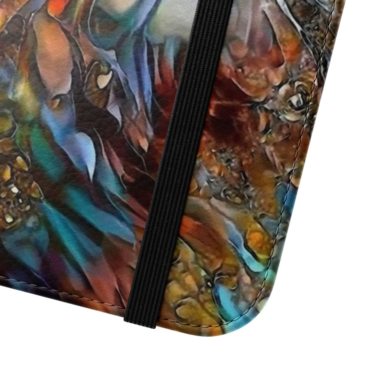 Cat themed flip cover phone case featuring whimsical paintings by artist Lea Roche - Close Up