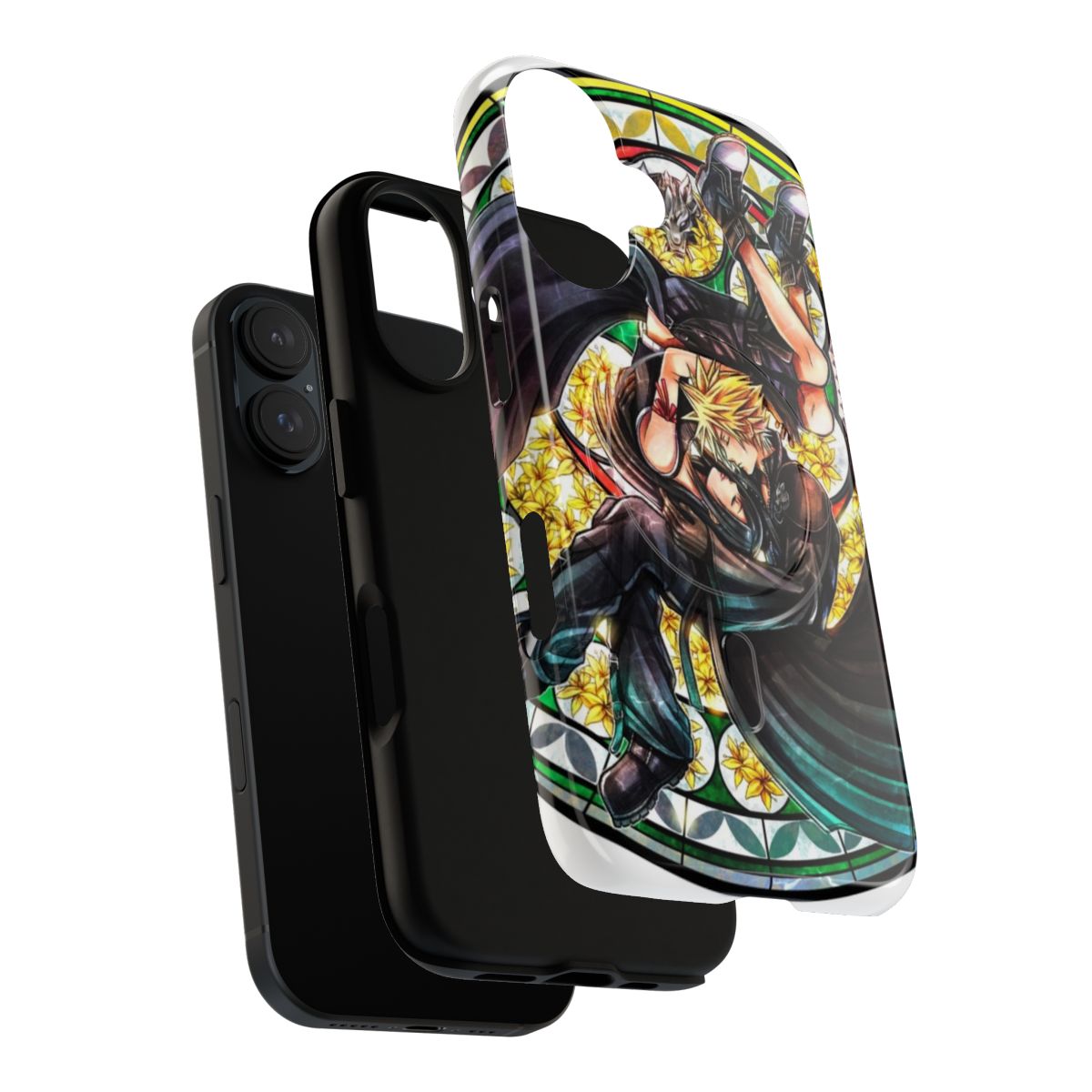 Stained glass-inspired phone case featuring Cloud and Tifa from Final Fantasy 7: Advent Children - Layers