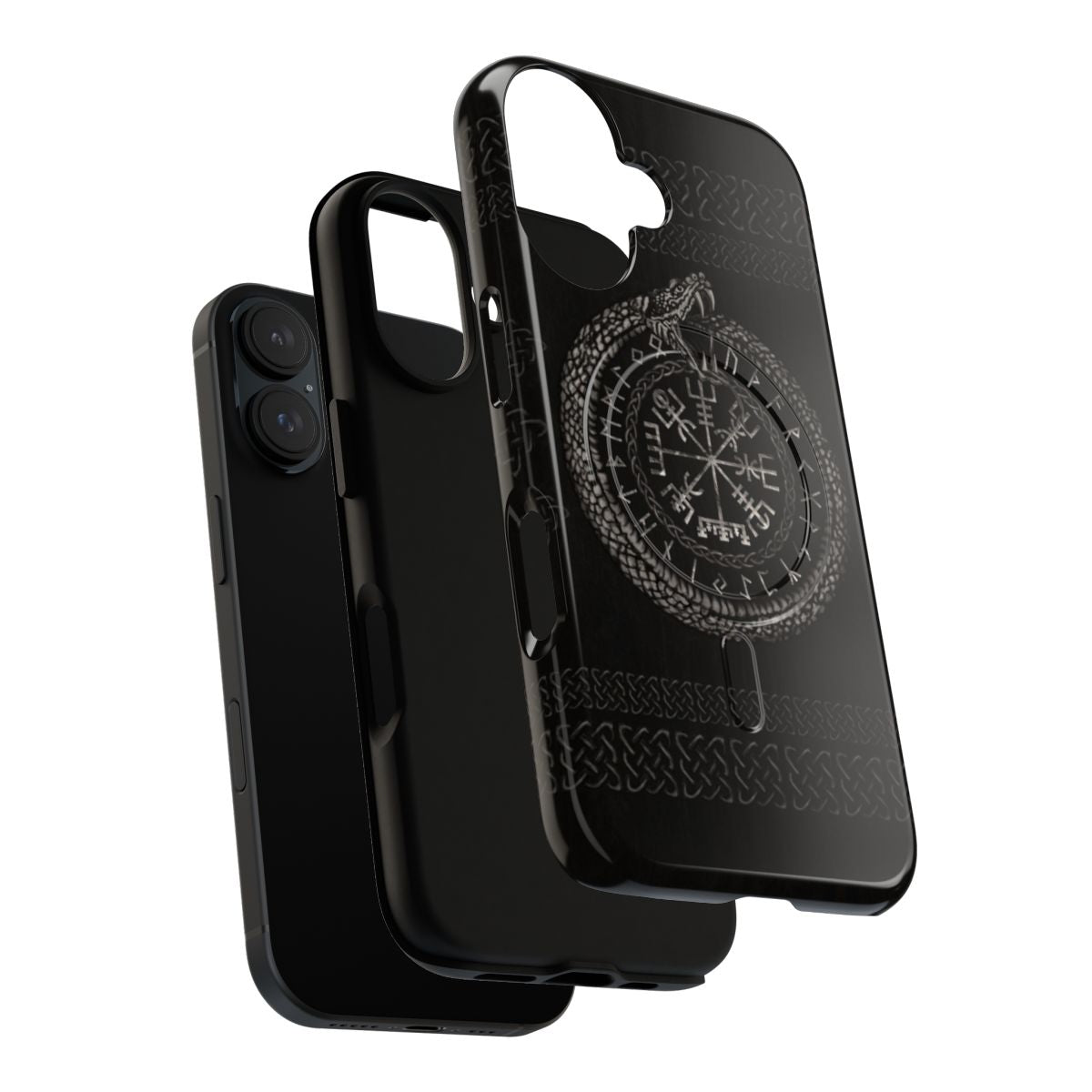 Runic Vegvisir and Ouroboros design on a durable magnetic phone case - Layers