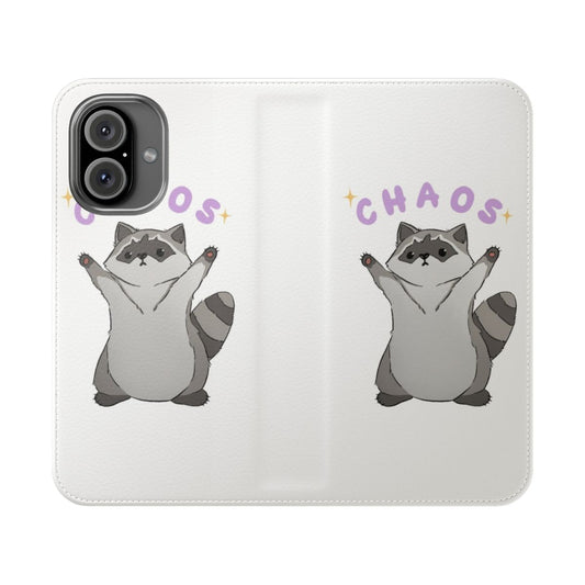 A purple and sparkly phone case featuring an adorable raccoon design.