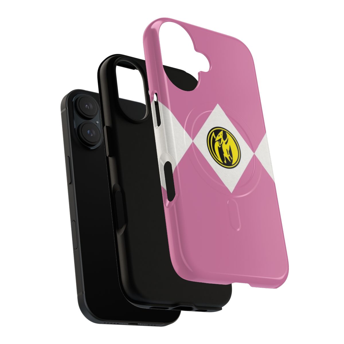 Colorful phone cases featuring a pterodactyl-inspired Dinozord design, perfect for power rangers fans. - Layers