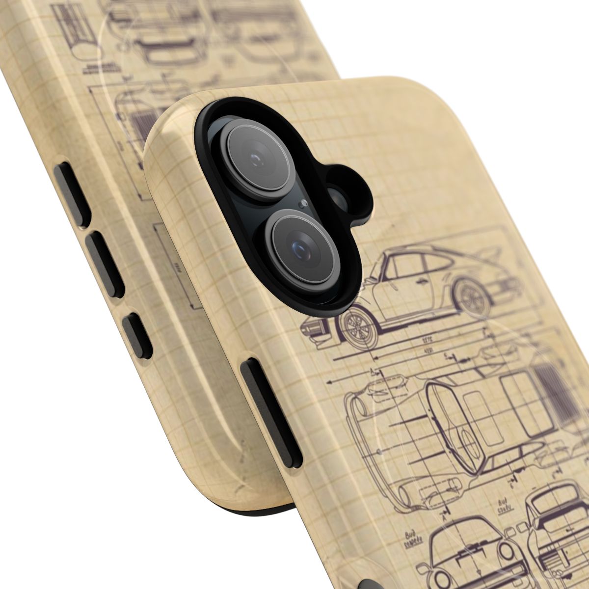 Porsche 911 blueprint inspired magnetic tough phone case - Detail