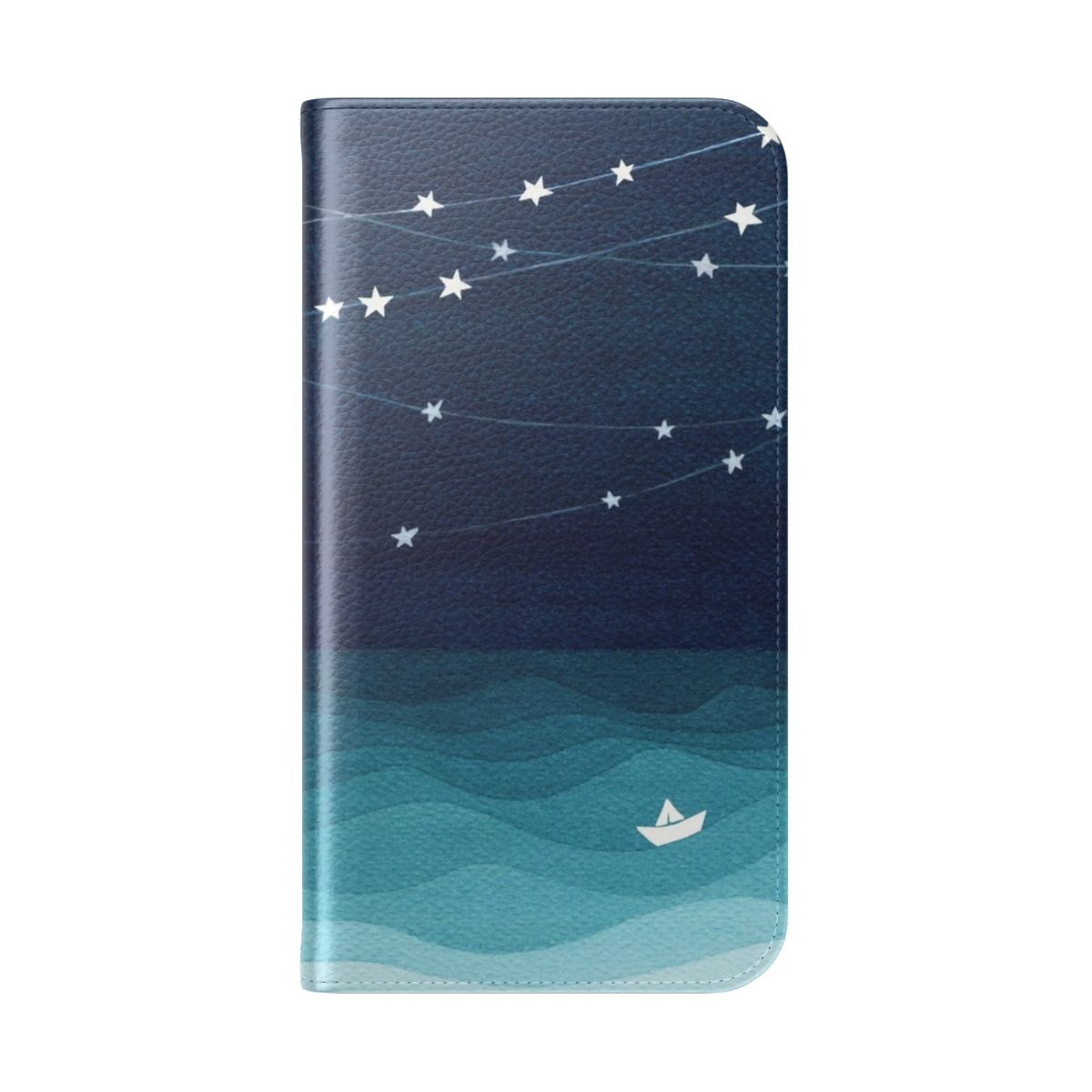 Teal ocean and star print flip cover phone case - Folded Back