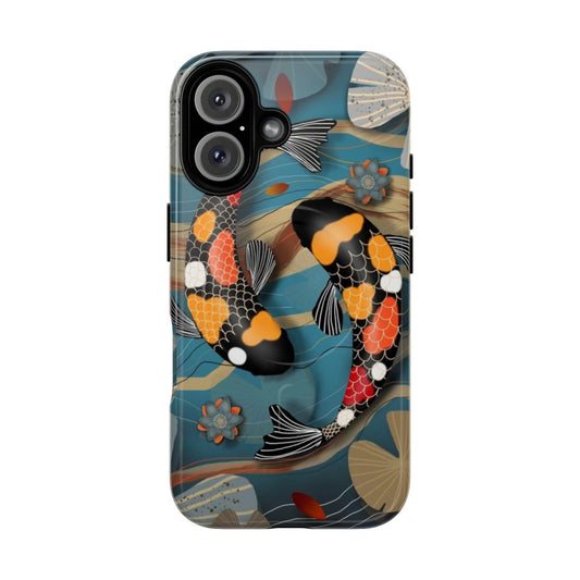 Artistic koi fish design on a magnetic, durable phone case