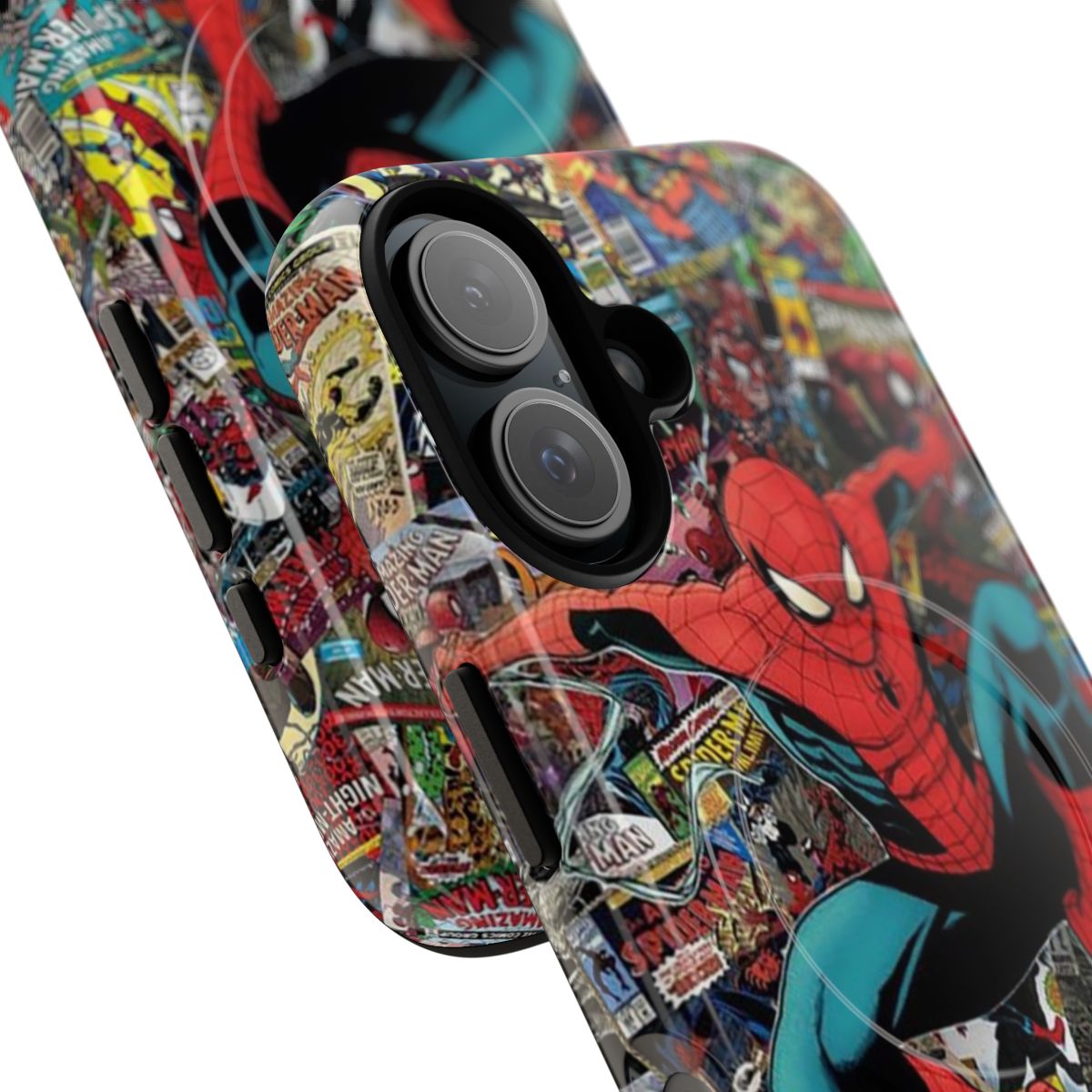 Colorful spider-themed phone case with retro comic book design - Detail