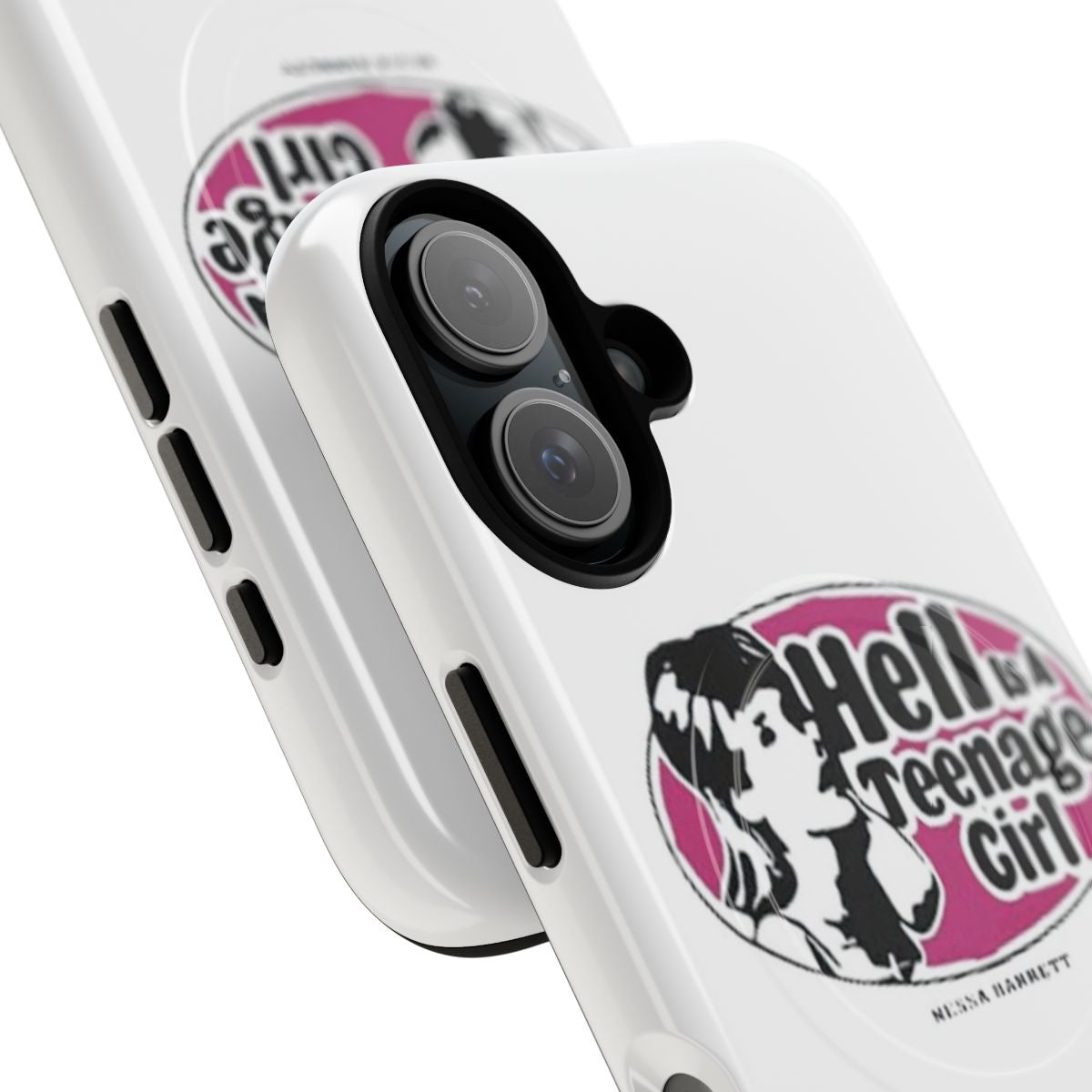 Magnetic tough phone case featuring artwork inspired by Nessa Barrett's "hell is a teenage girl" album - Detail