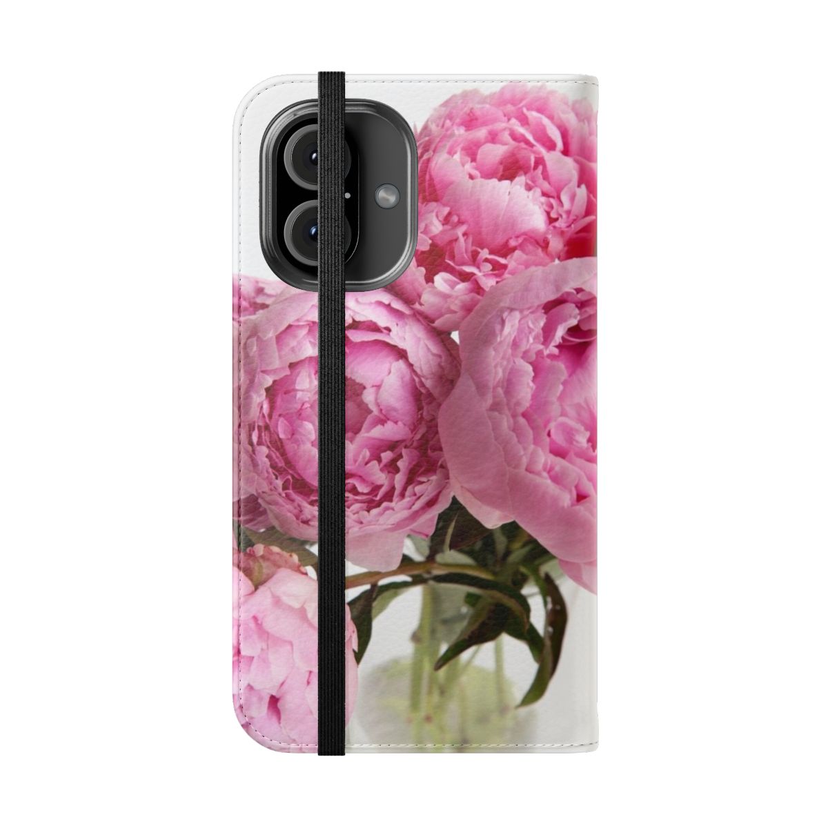 Closeup of a beautiful pink peony flower on a flip phone case - Folded Front