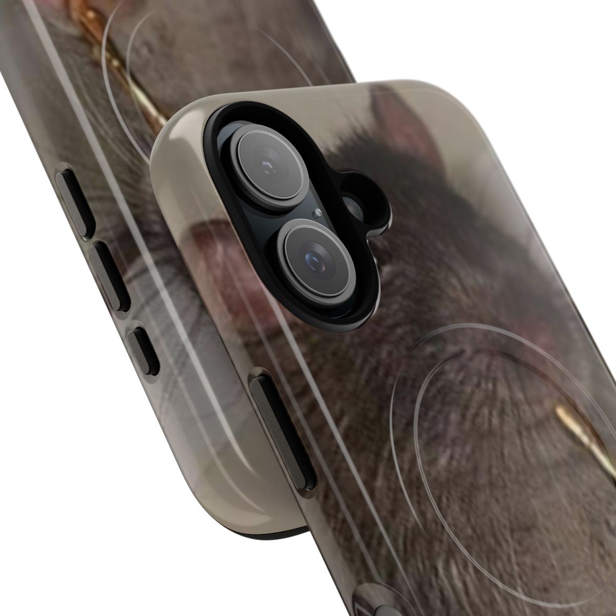 Magnetic tough phone case featuring a rat character and music-themed design - Detail