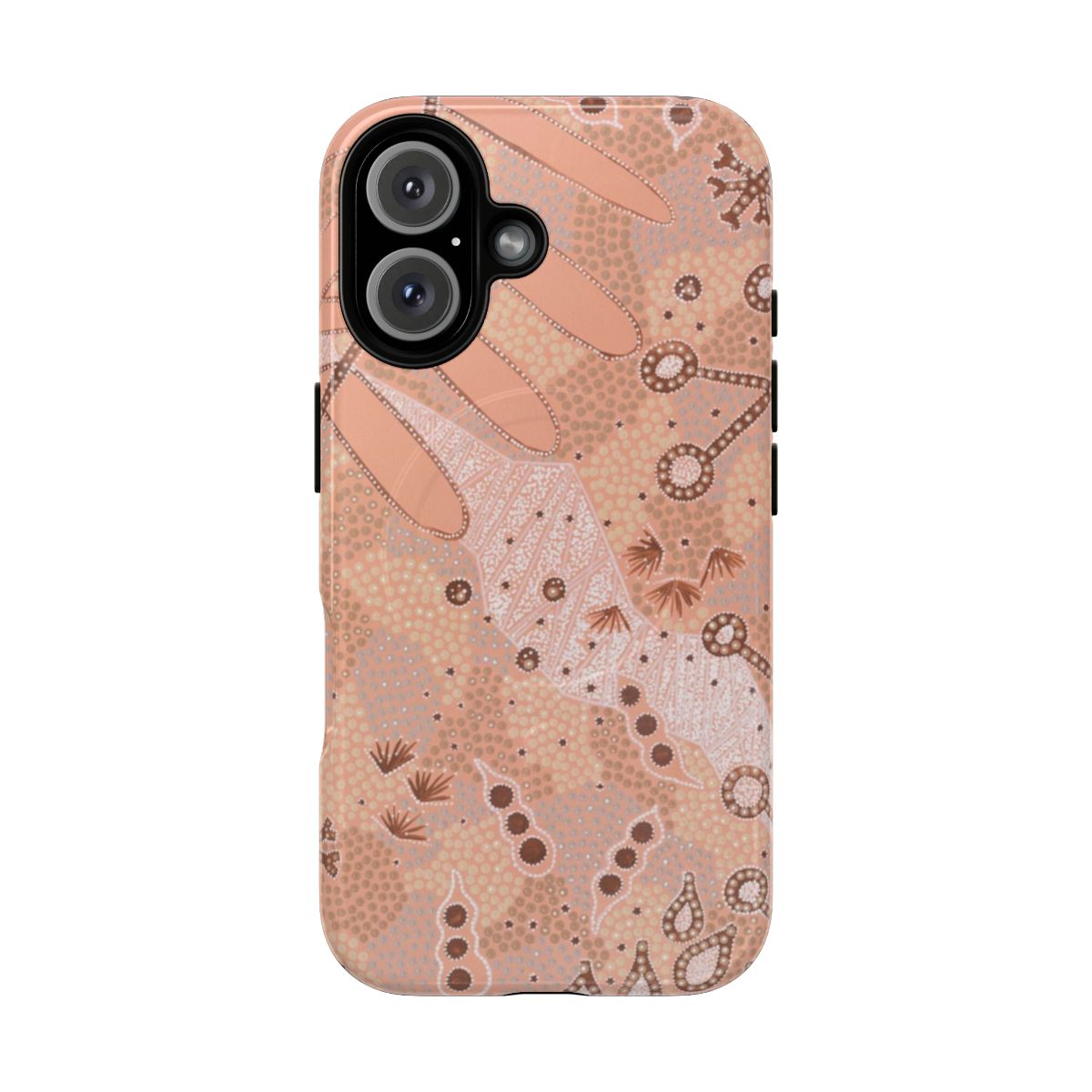 Colorful phone case featuring abstract dot painting inspired by Wiradjuri aboriginal art