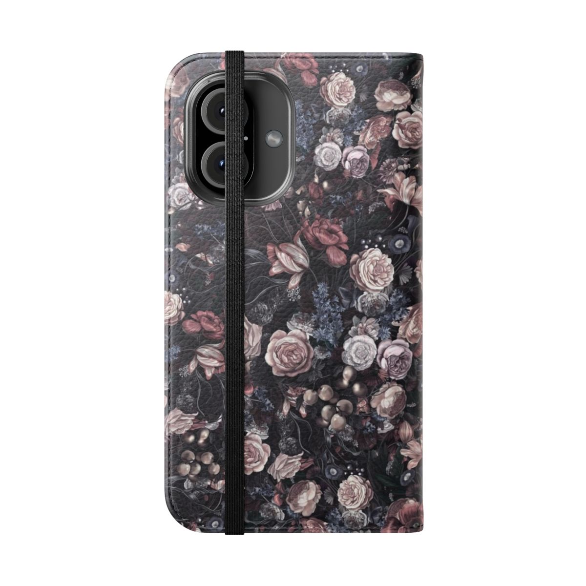 Vintage floral design phone case with muted poppy, peony, and rose patterns - Folded Front